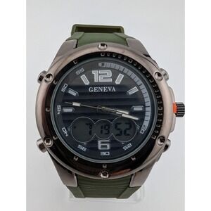 Geneva Watch Men 43mm Case Analog Digital Green Band- New Battery